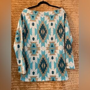 Wrangler Teal and Brown Off-the-Shoulder Sweater